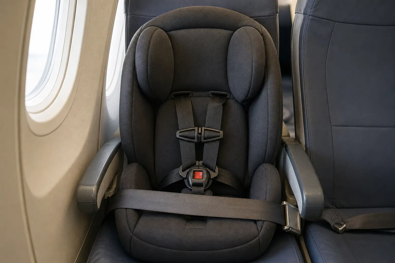 Siège auto enfant sur un siège hublot d'avion