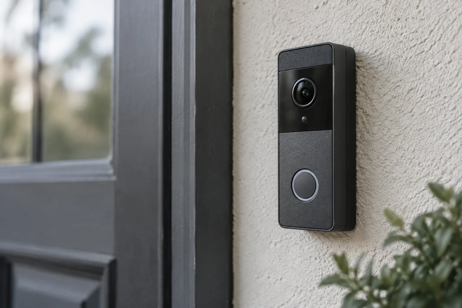 Video doorbell beside an entryway