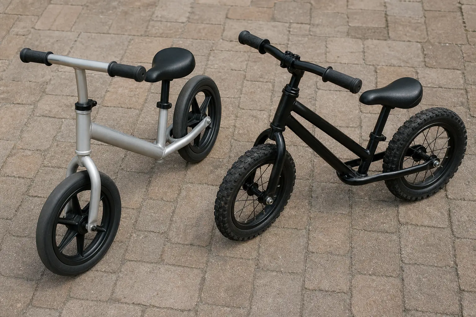 Two balance bikes with foam and air tyres