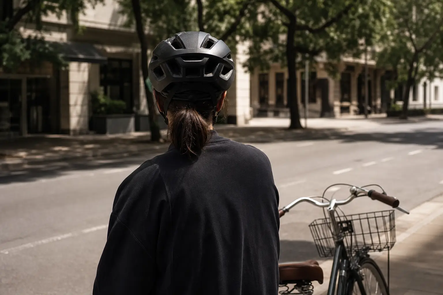 Cyklista s prilbou vedľa mestského bicykla