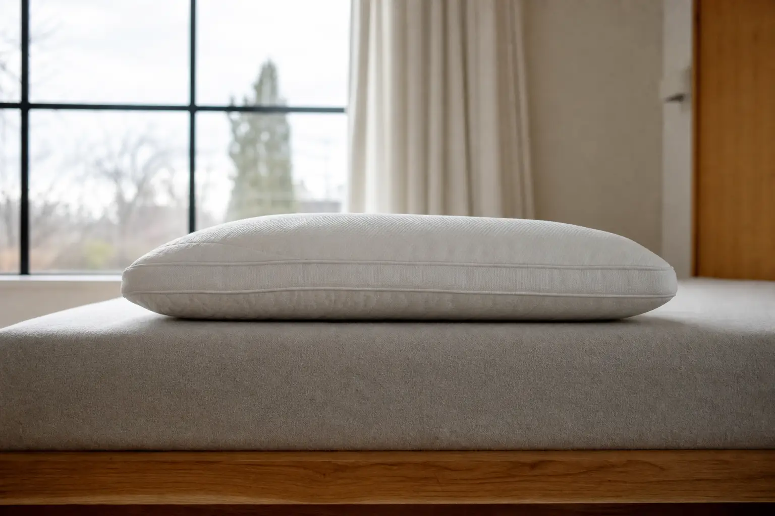 Pillow profile on a firm mattress shows compressed loft